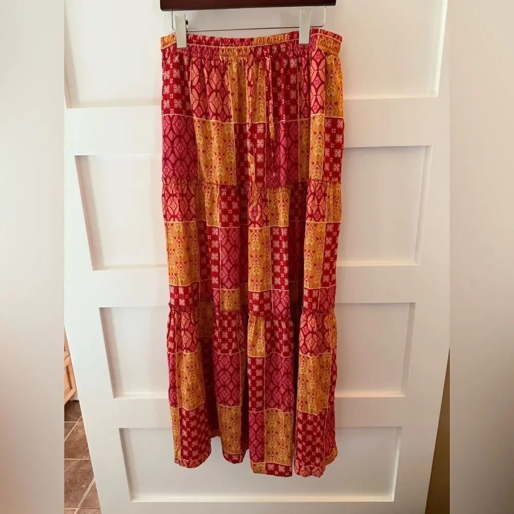 New Golden Patchwork Maxi skirt boho floral stretchy cottagecore